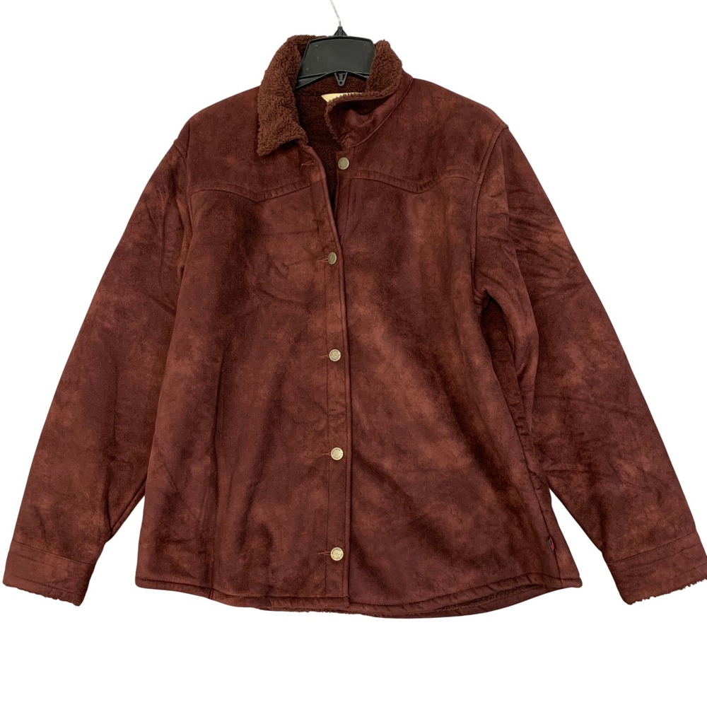 Woolrich Women's L Faux Suede Sherpa Lined Fleece Jacket Cabernet Rust Polyester
